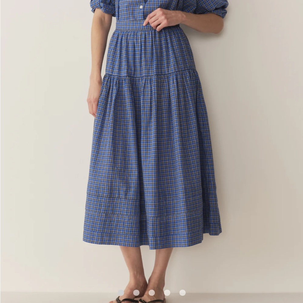 NWT Doen Classic Blue and White Check Sebastiane Skirt in Cassis Check